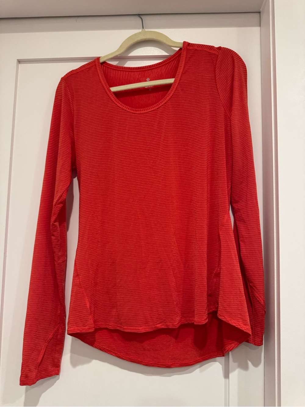 Athleta Red Long-Sleeve Ribbed Scoop Neck Top